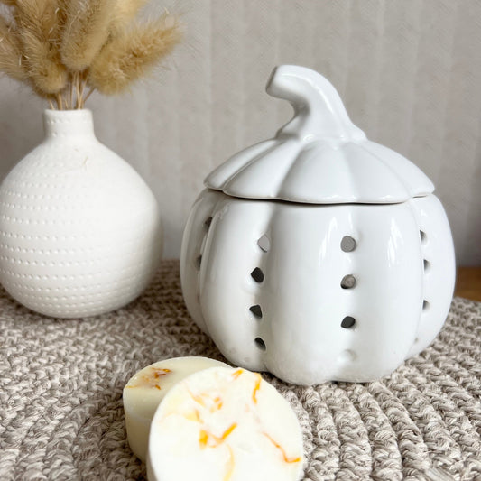 Ceramic Glazed White Pumpkin | Wax Burner